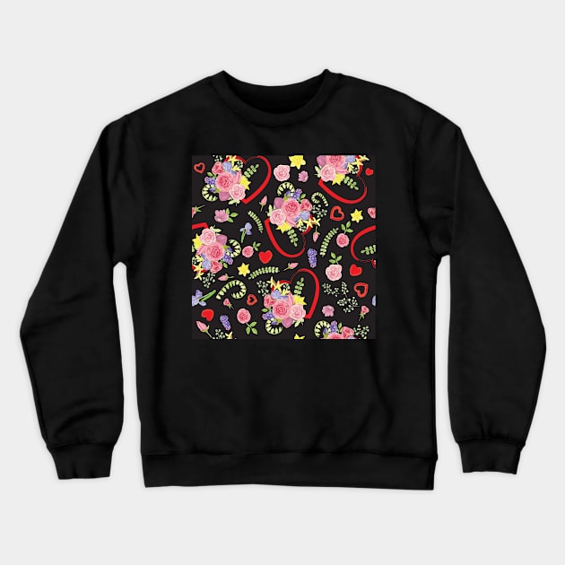 Heart Floral Bouquet Crewneck Sweatshirt by LizzyizzyDesign